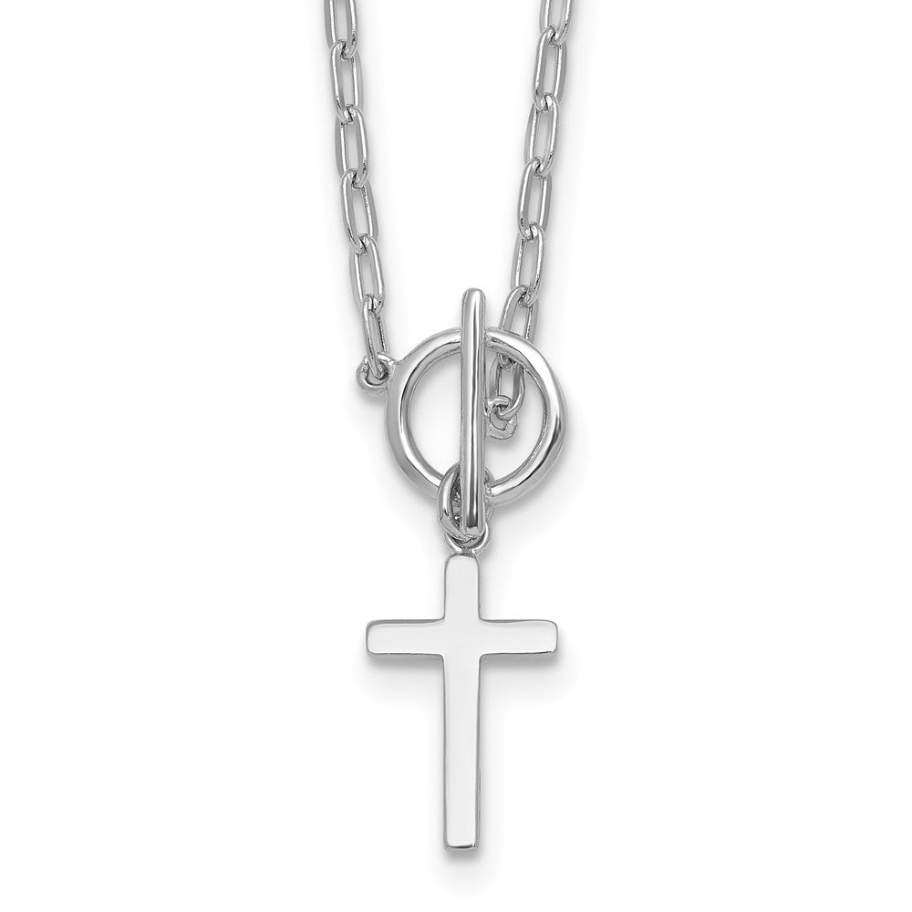 Sterling Silver RH-pltd Cross Paperclip Link 16in w/ 2in Ext Necklace