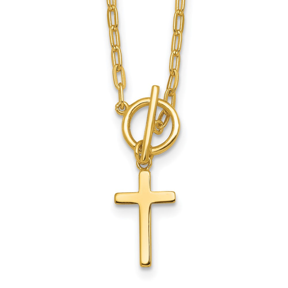 Sterling Silver Gold-tone Cross Paperclip Link 16in w/ 2in Ext Necklace