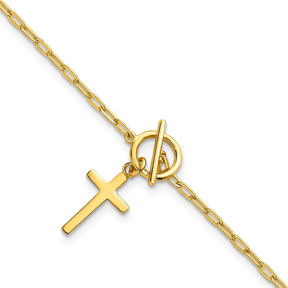 Sterling Silver Gold-tone Cross Paperclip Link 6.5in w/1in Ext Bracelet