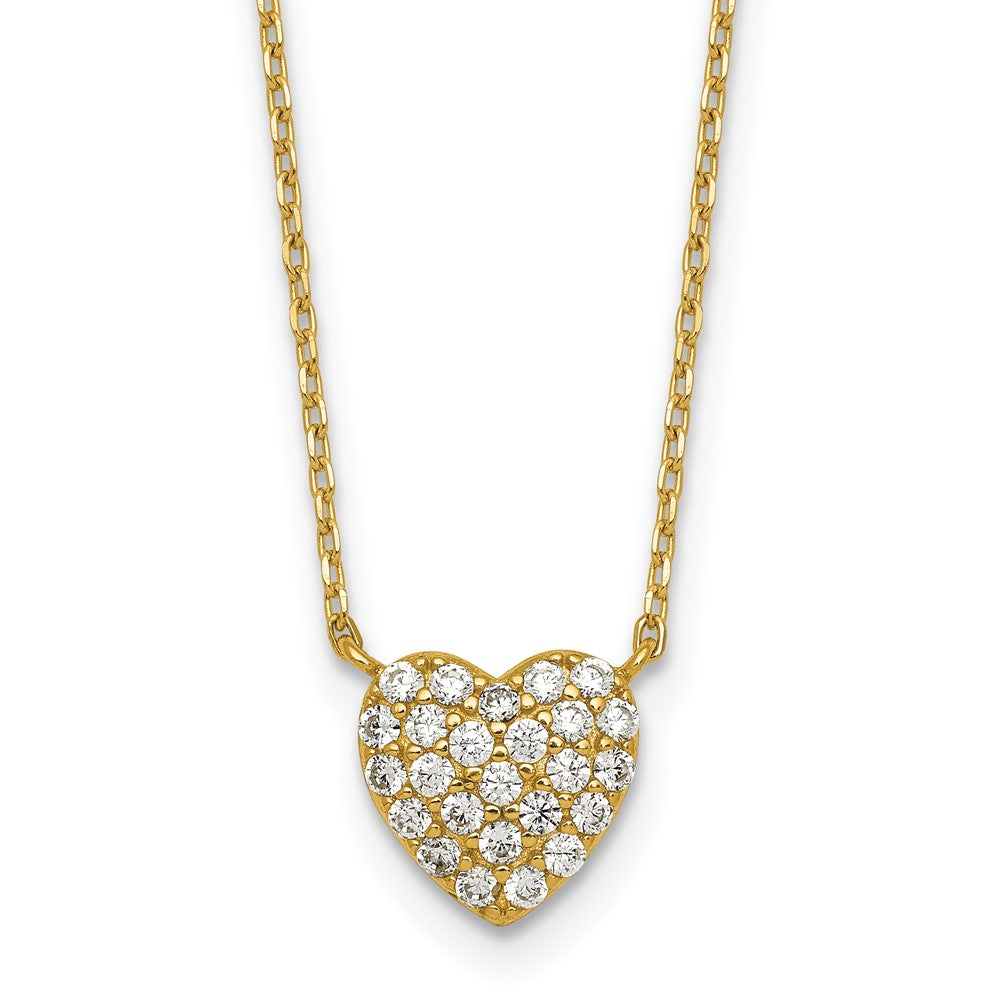 Sterling Silver Gold-tone Polished Pave CZ Heart 16in w/2in Ext Necklace