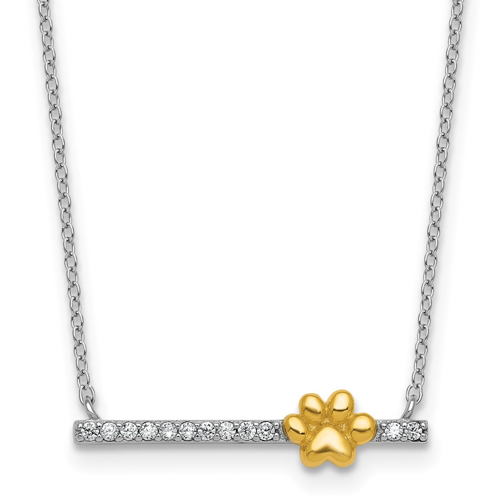 SS RH-pltd and Gold-tone CZ Paw Bar 16in w/2in Ext Necklace