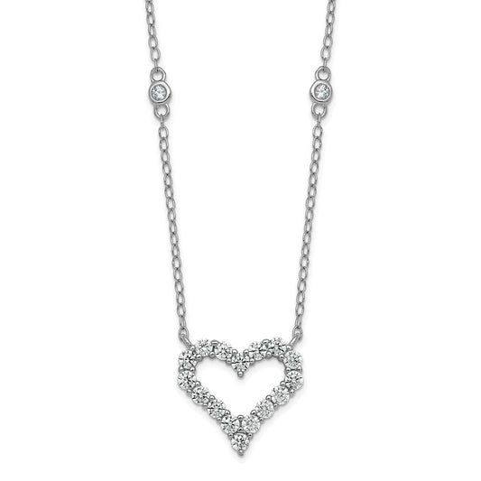 Sterling Silver RH-plated Polished CZ Open Heart 18in Necklace