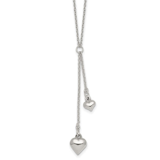 Sterling Silver Polished Two Heart Lariat Necklace