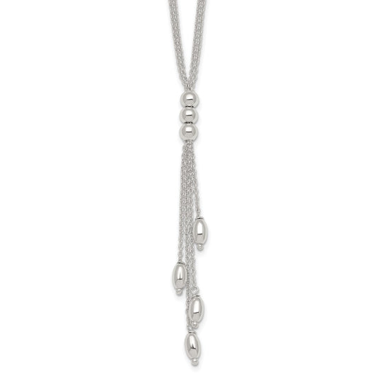 Sterling Silver Polished and Beaded 2 Strand Lariat w/ 1.25in Ext Necklace