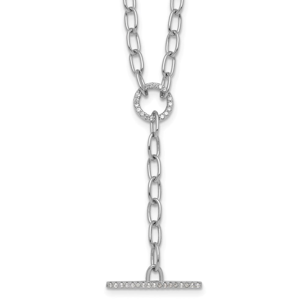 Sterling Silver RH-plated Polished CZ Paperclip Y Drop 17in Necklace