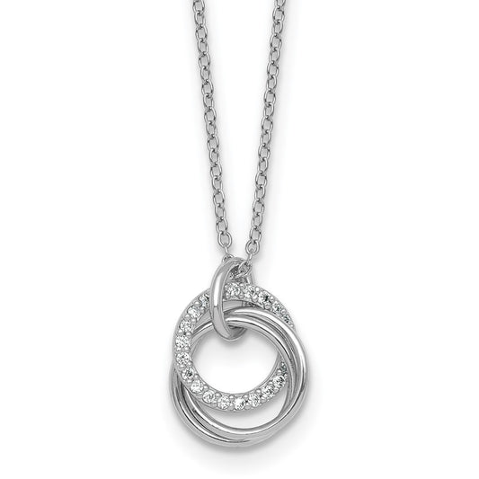 SSilver RH-plated Polished CZ Triple Circle 16.5in w/1.25in Ext Necklace