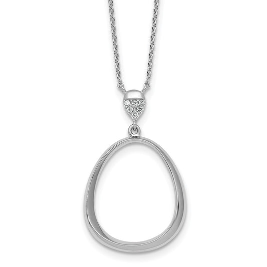 Sterling Silver RH-pltd Polished CZ Teardrop 17.5 Inch Necklace