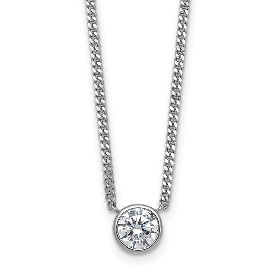 Sterling Silver Rhodium-plated Polished Bezel CZ Necklace