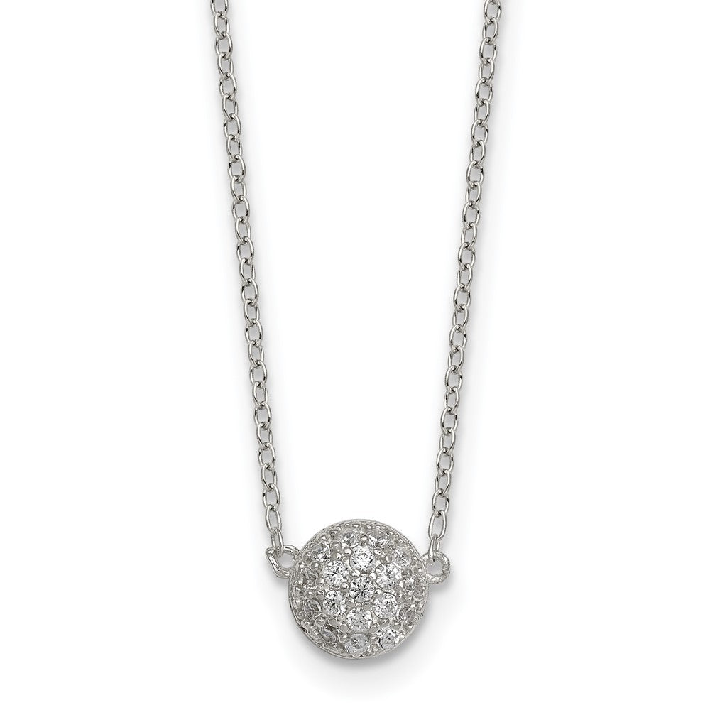 Sterling Silver Polished 7.0mm Pave CZ Circle 16in w/ 2in Ext Necklace