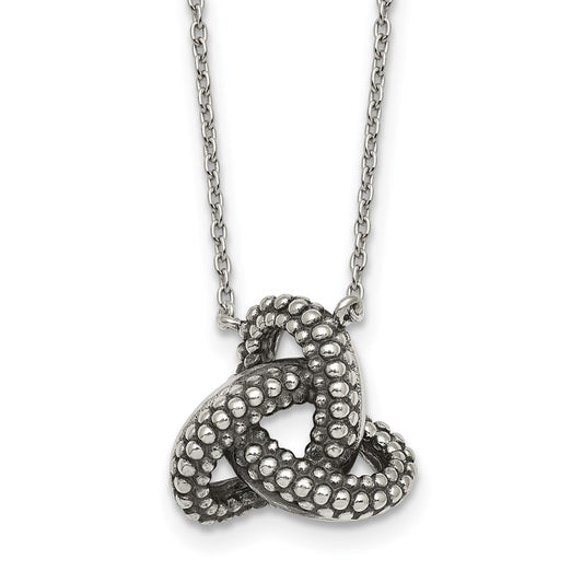 Sterling Silver Antiqued Textured Trinity Knot Charm Necklace