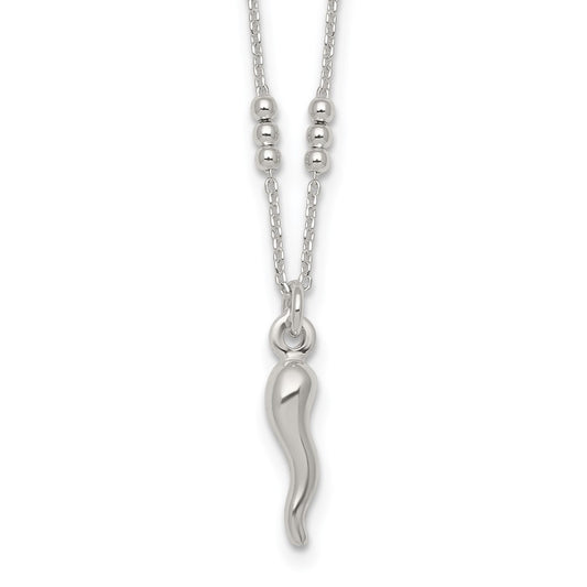 Sterling Silver Polished and Beaded Italian Horn 18 Inch Necklace