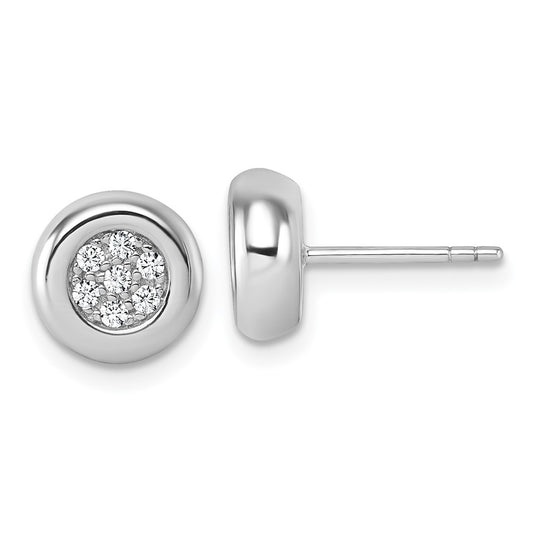 Sterling Silver Rhodium-plated CZ Cluster Round Post Earrings