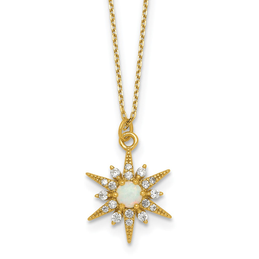 Sterling Silver Gold-Tone Created Opal and CZ Star 16in w/2in Ext Necklace