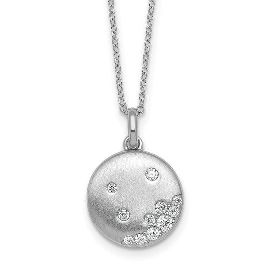 Sterling Silver Rhodium-plated Brushed CZ Circle 17.5in Necklace
