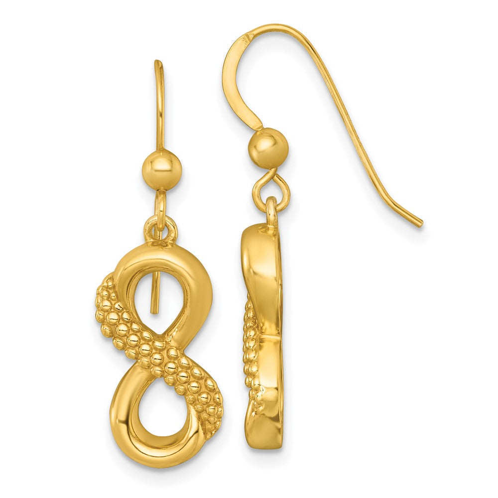 Sterling Silver Gold-tone Polished and Textured Infinity Dangle Earrings