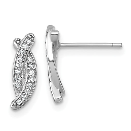 Sterling Silver Rhodium-plated Polished Fancy CZ X Post Earrings