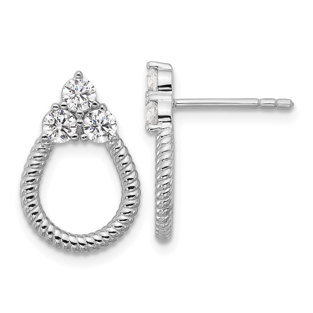 Sterling Silver Rhodium-plated CZ Textured Post Earrings