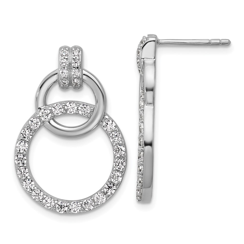 Sterling Silver Rhodium-plated CZ Circle Post Earrings