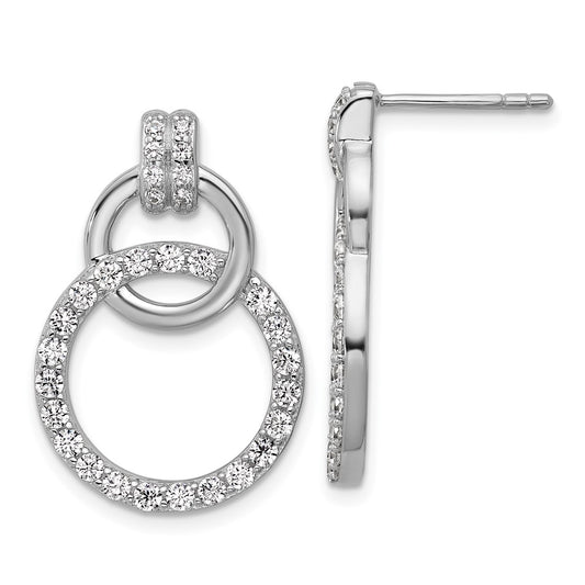 Sterling Silver Rhodium-plated CZ Circle Post Earrings