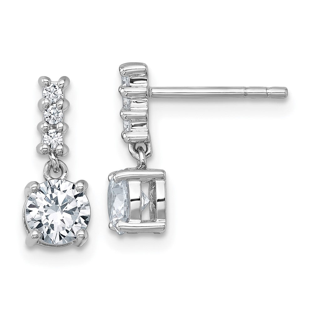 Sterling Silver Rhodium-plated Polished CZ Post Dangle Earrings