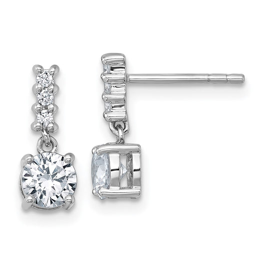 Sterling Silver Rhodium-plated Polished CZ Post Dangle Earrings