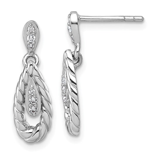 Sterling Silver Rhodium-plated Polished CZ Teardrop Dangle Post Earrings