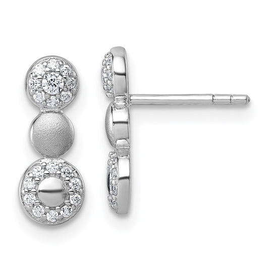 Sterling Silver Rhodium-plated Polished and Satin CZ Circles Post Earrings