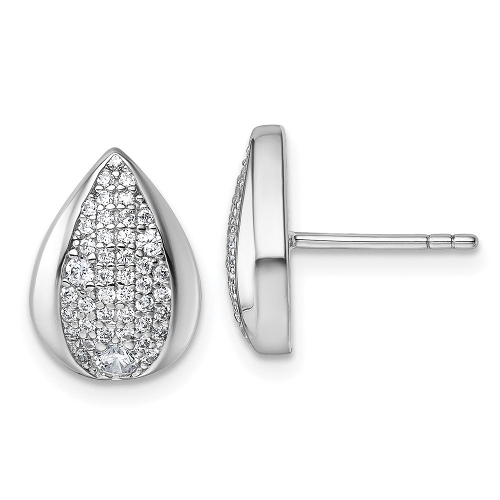 Sterling Silver Rhodium-plated CZ Teardrop Post Earrings