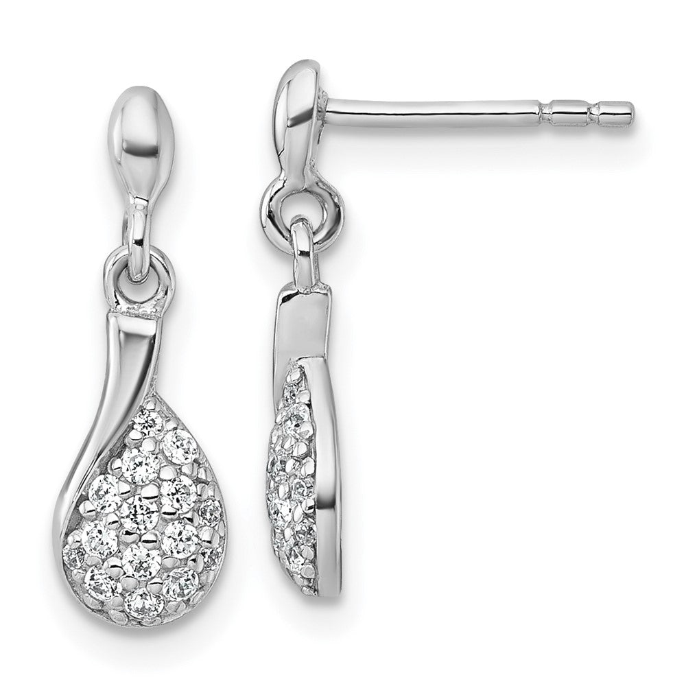 Sterling Silver Rh-plated Polished CZ Drop Dangle Post Earrings