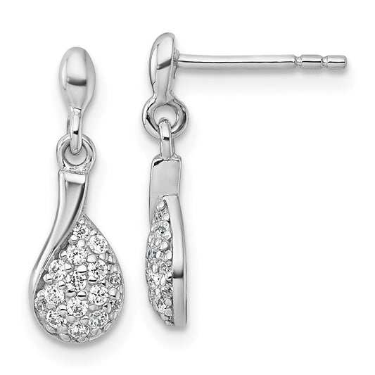 Sterling Silver Rh-plated Polished CZ Drop Dangle Post Earrings