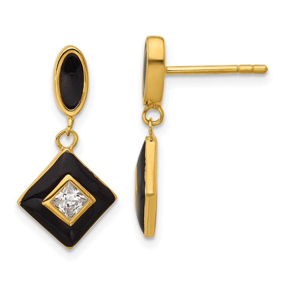 Sterling Silver Gold-plated CZ Enamel Post Earrings