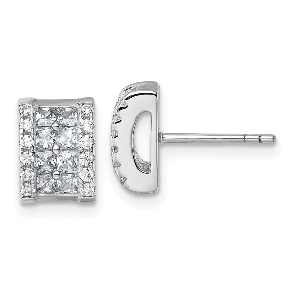 Sterling Silver Rhodium-plated CZ Rectangle Post Earrings