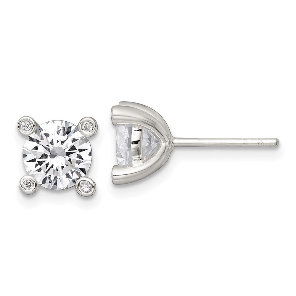 Sterling Silver Polished 4 Prong CZ Post Earrings