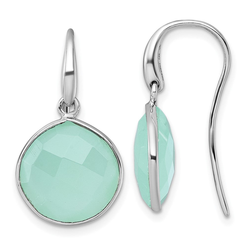 Sterling Silver Rh-plated Green Chalcedony Shepherd Hook Earrings