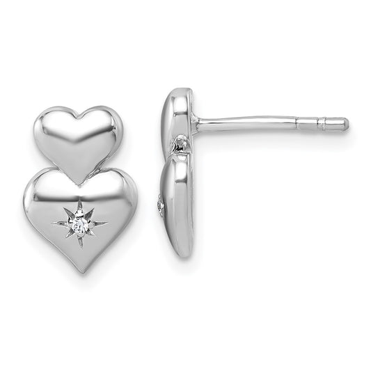 Sterling Silver Rhodium-plated CZ Double Heart Post Earrings