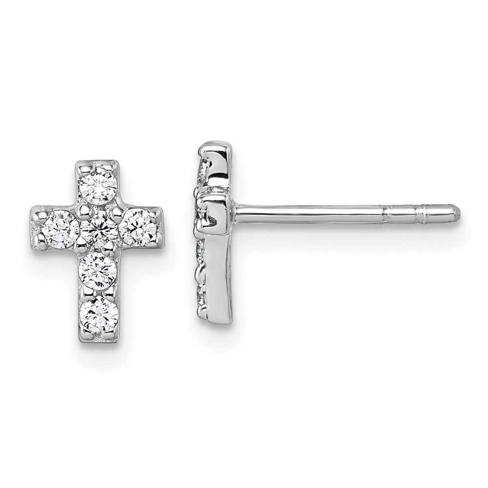 Sterling Silver Rhodium-plated Children's CZ Cross Earrings