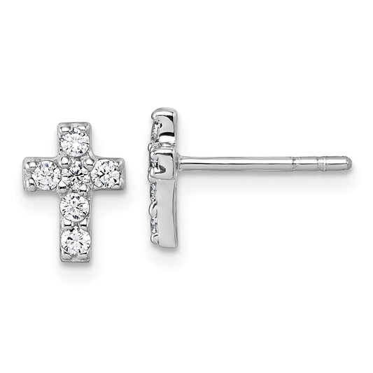 Sterling Silver Rhodium-plated Children's CZ Cross Earrings