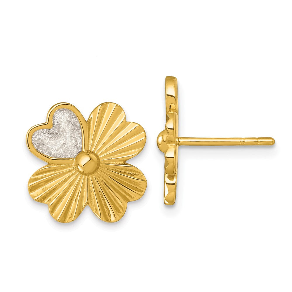 Sterling Silver Gold-tone Polished Enamel Lucky Clover Post Earrings