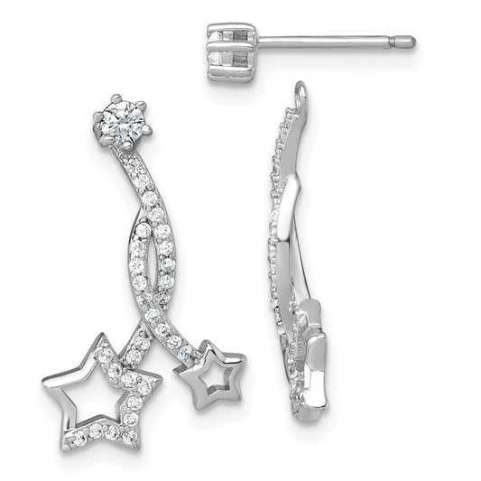 SS RH-pltd Polished CZ Stud w/ Removeable Stars Jacket Earrings