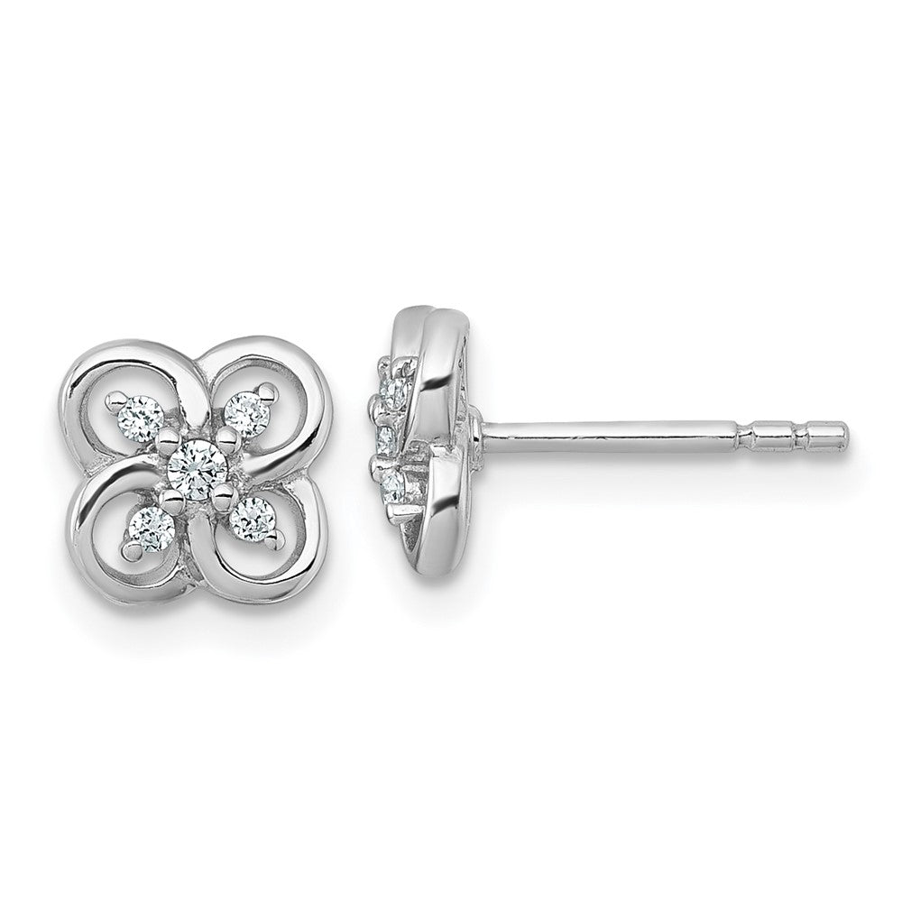 Sterling Silver Rh-plated Polished CZ Fancy Floral Post Earrings