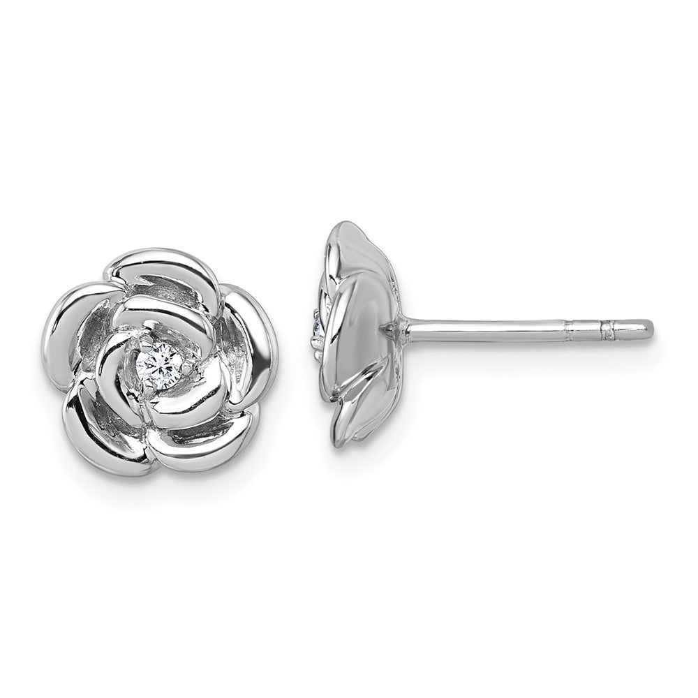 Sterling Silver Rhodium-plated Polished CZ Flower Post Earrings