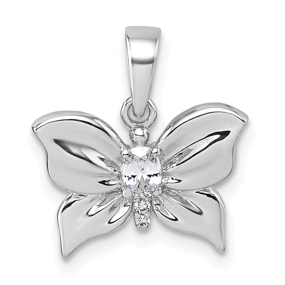Sterling Silver Rhodium-plated Polished CZ Butterfly Pendant