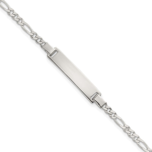 Sterling Silver Polished Figaro Link Children's 6 Inch ID Bracelet
