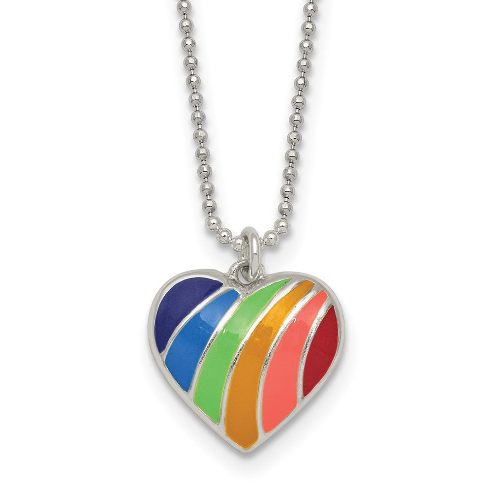 Sterling Silver Polished Multicolor Enamel Heart Necklace