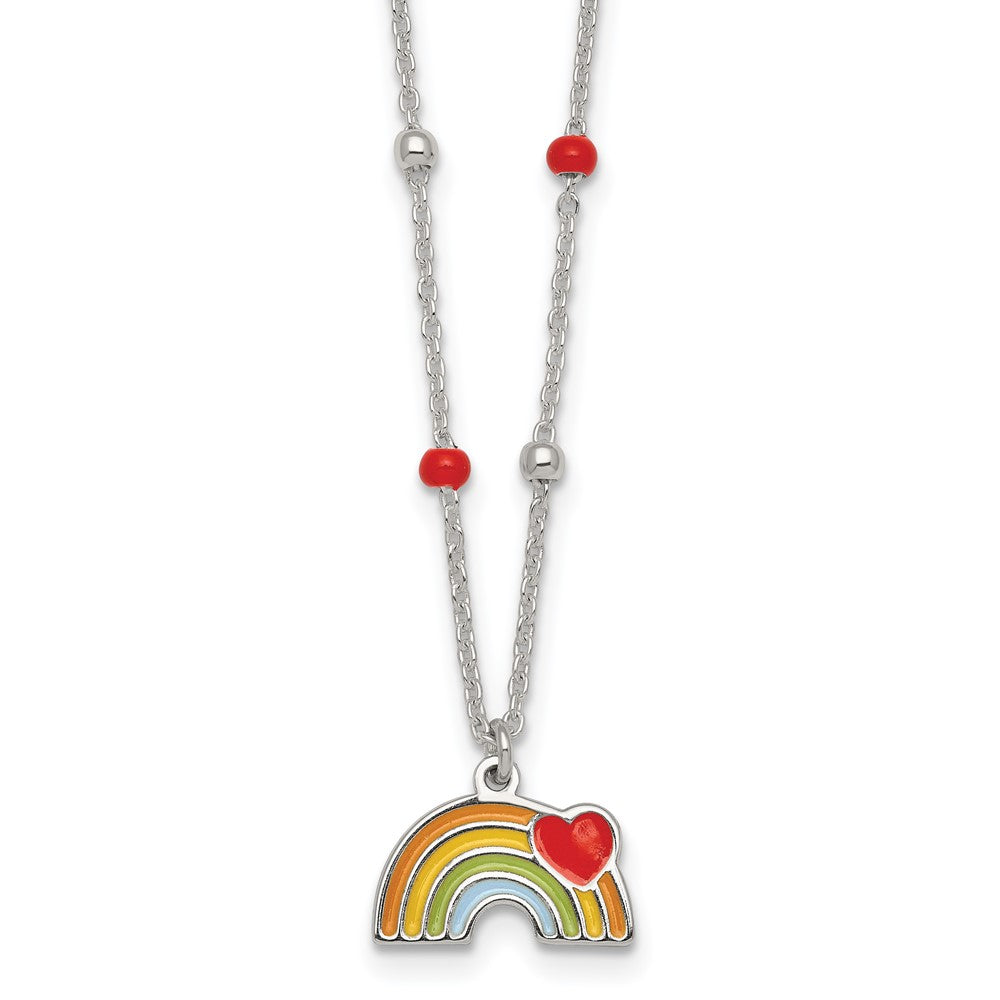 Sterling Silver Beaded Enameled Heart Rainbow Children's Necklace