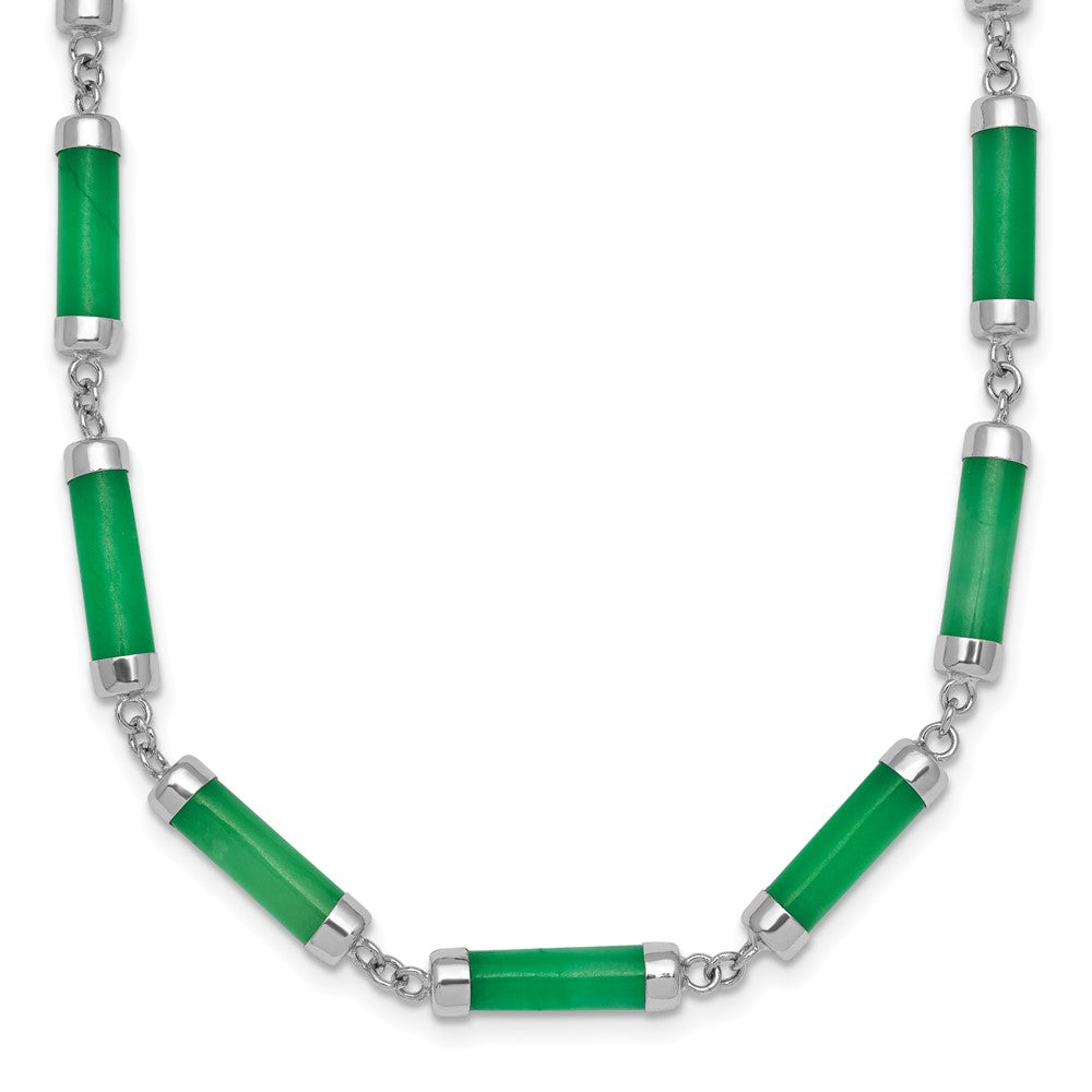 Sterling Silver RH-plated Polished Jade Bars 16.75in w/.5in Ext Necklace