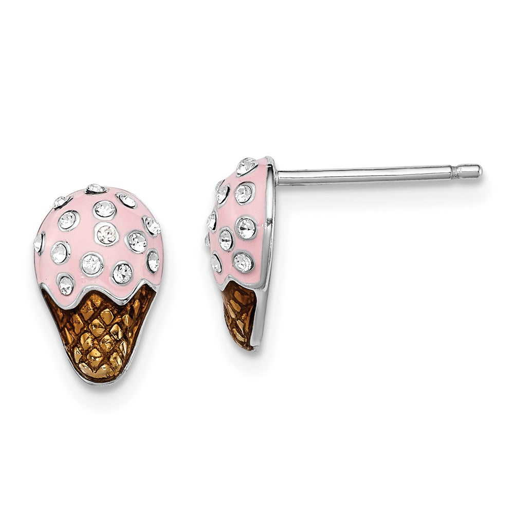 Sterling Silver Madi K RH-plated Enamel & Crystal Ice Cream Post Earrings