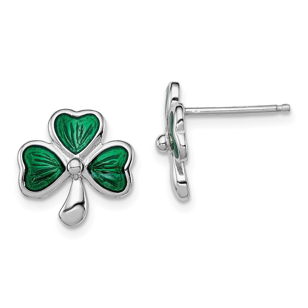Sterling Silver RH-plated Madi K Enamel Shamrock Child's Post Earrings