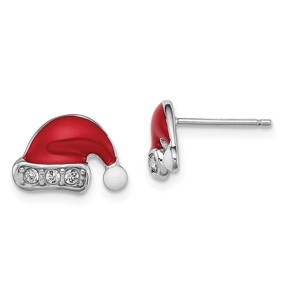 Sterling Silver Madi K RH-pltd Enamel/Crystal Santa Hat Post Earrings