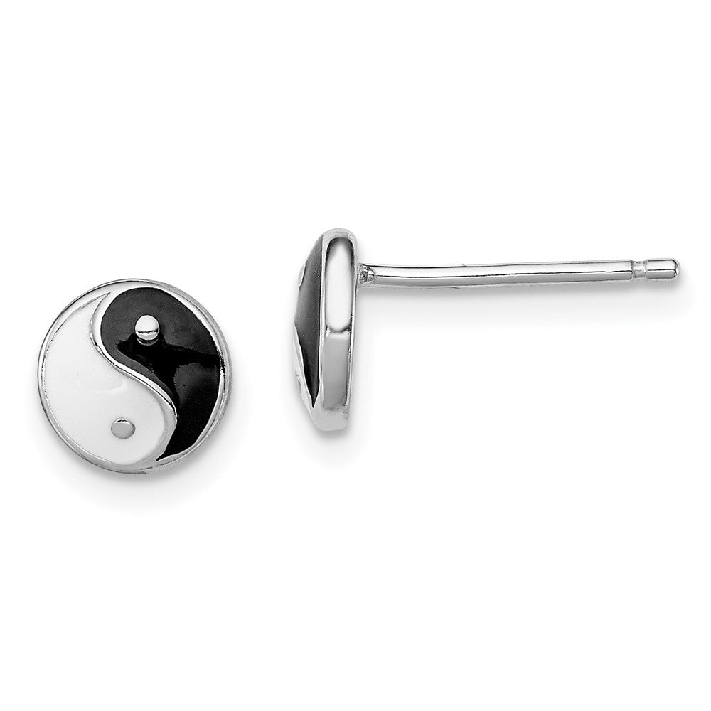 Sterling Silver Madi K RH-plated Enamel Yin Yang Children's Post Earrings